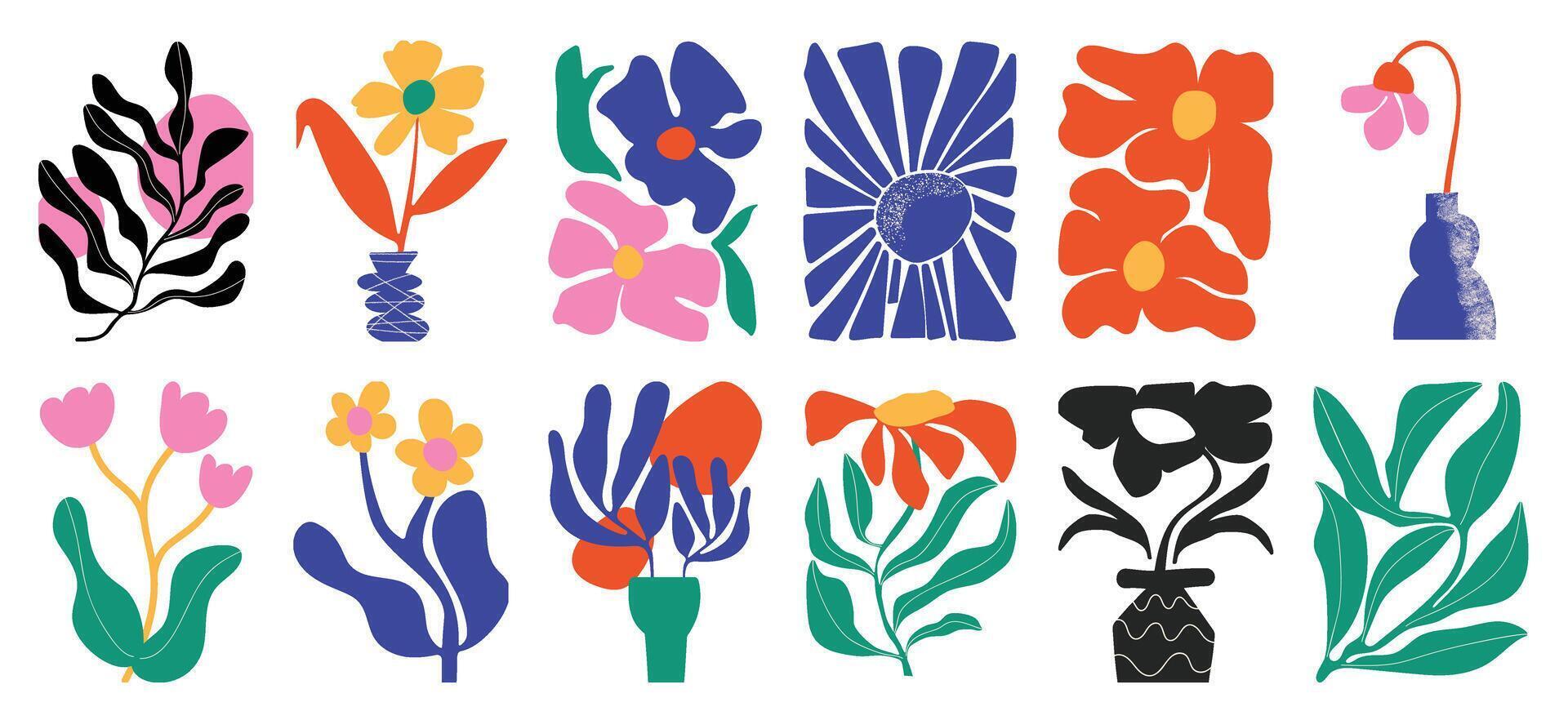 botanisk klotter bakgrund vektor uppsättning. blomma och löv abstrakt form klotter konst design för skriva ut, tapet, ClipArt, vägg konst för Hem dekoration.