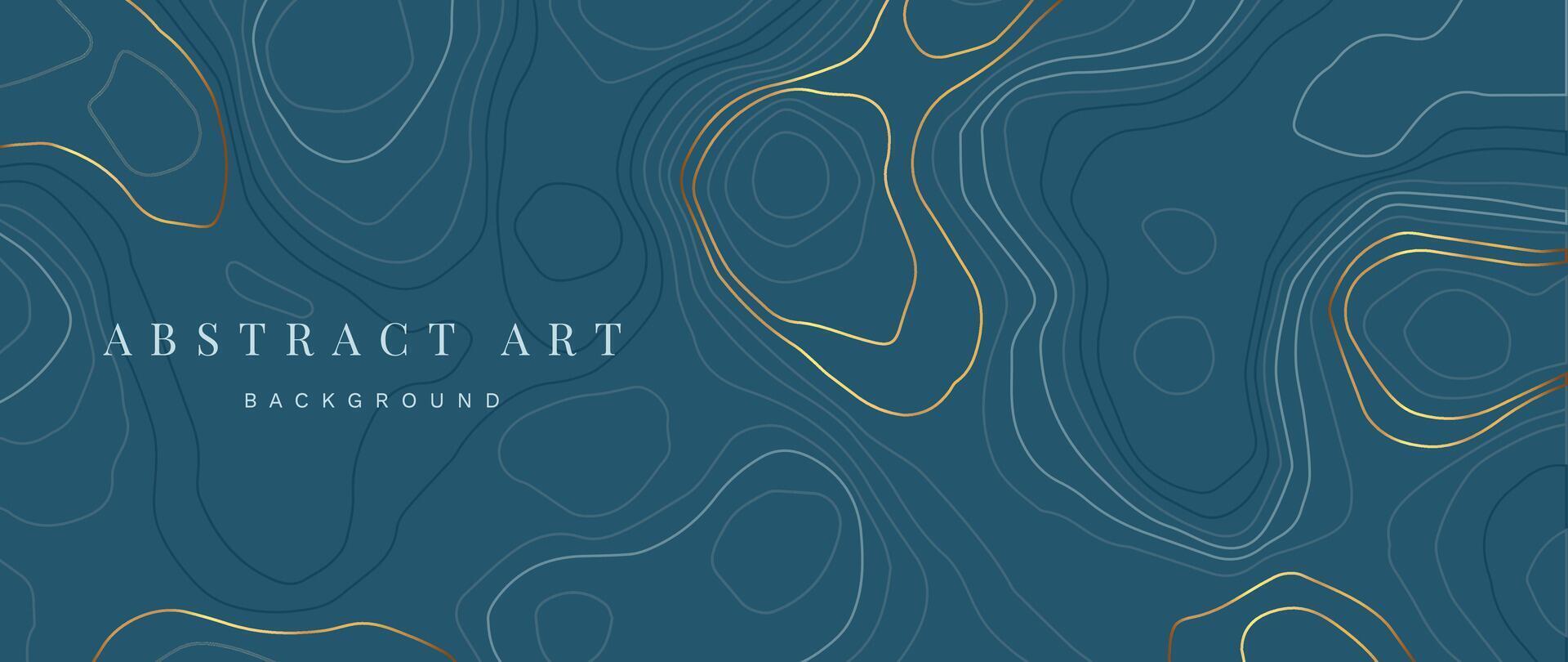 abstrakt Linie Kunst Blau Hintergrund Vektor. Berg topografisch Karte Hintergrund mit Blau und Gold Linien Textur. elegant Illustration Design zum Mauer Kunst, Stoff , Verpackung, Netz, Banner. vektor