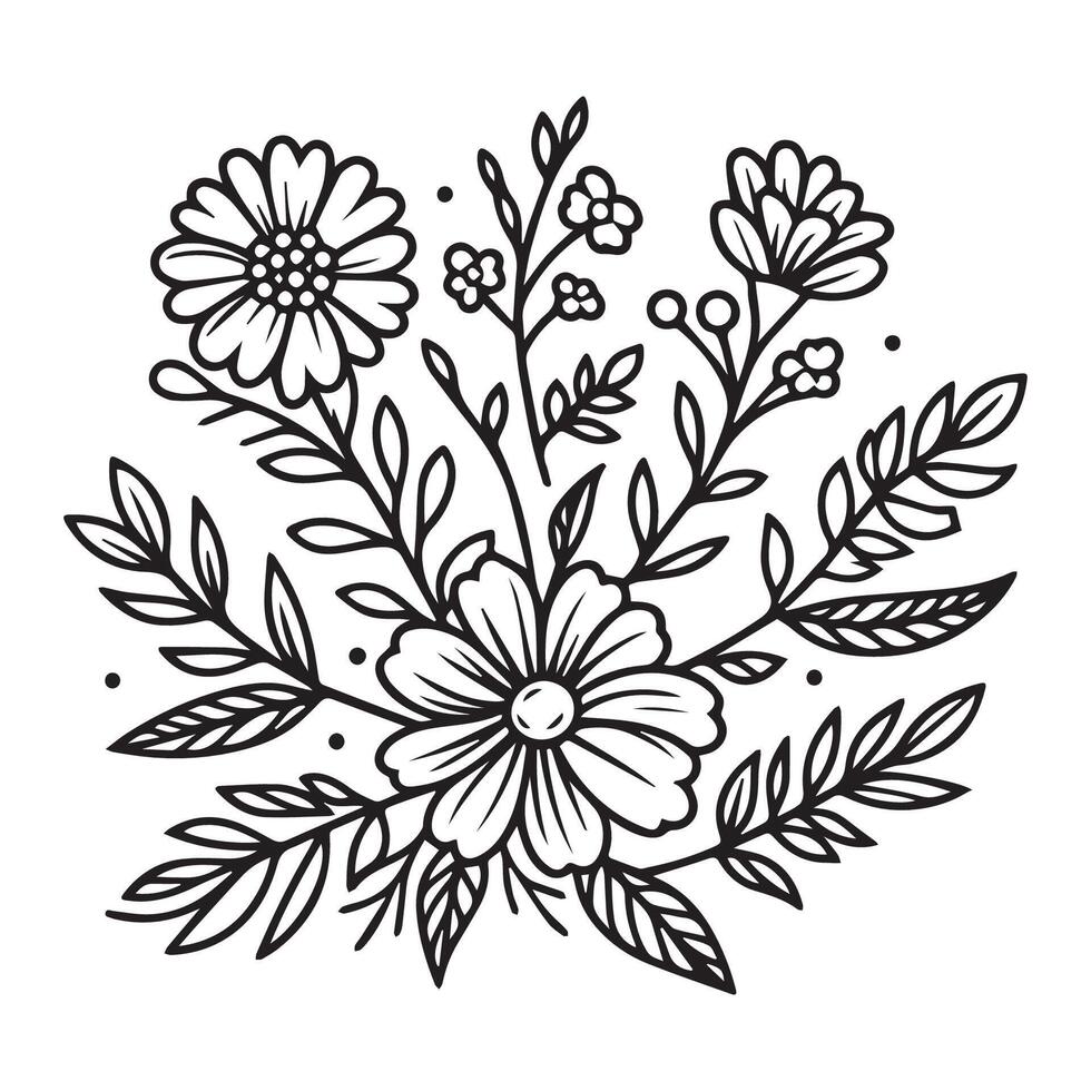 hand dragen hand dragen färg sida blomma linje konst illustration vit bakgrund vektor