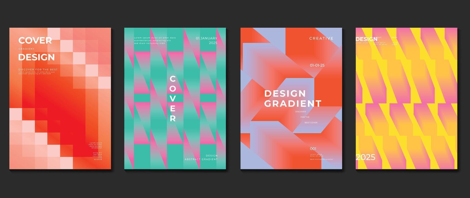 abstrakt Gradient Hintergrund Vektor Satz. minimalistisch Stil Startseite Vorlage mit beschwingt Perspektive 3d geometrisch Prisma Formen Sammlung. Ideal Design zum Sozial Medien, Poster, Abdeckung, Banner, Flyer.