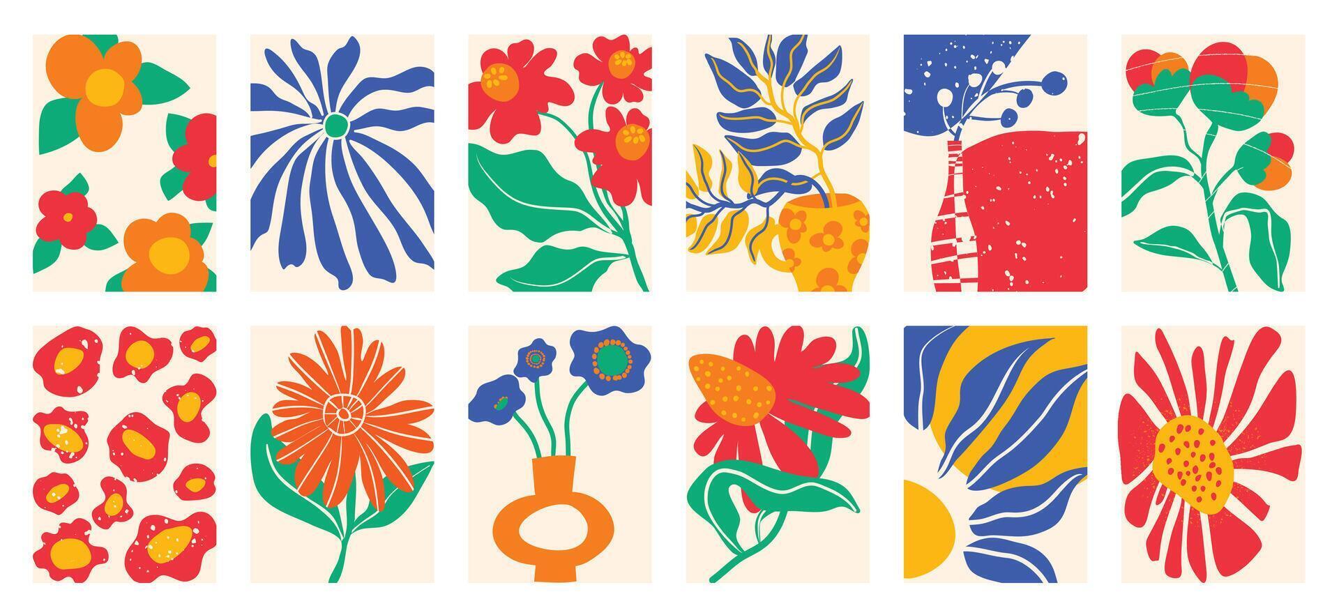 botanisk klotter bakgrund vektor uppsättning. blomma och löv abstrakt form klotter konst design för skriva ut, tapet, ClipArt, vägg konst för Hem dekoration.