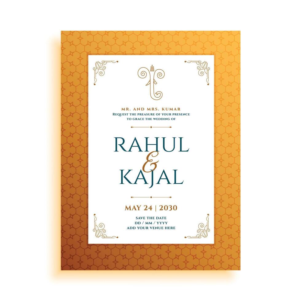 gyllene indisk bröllop shaadi inbjudan kort design mall vektor