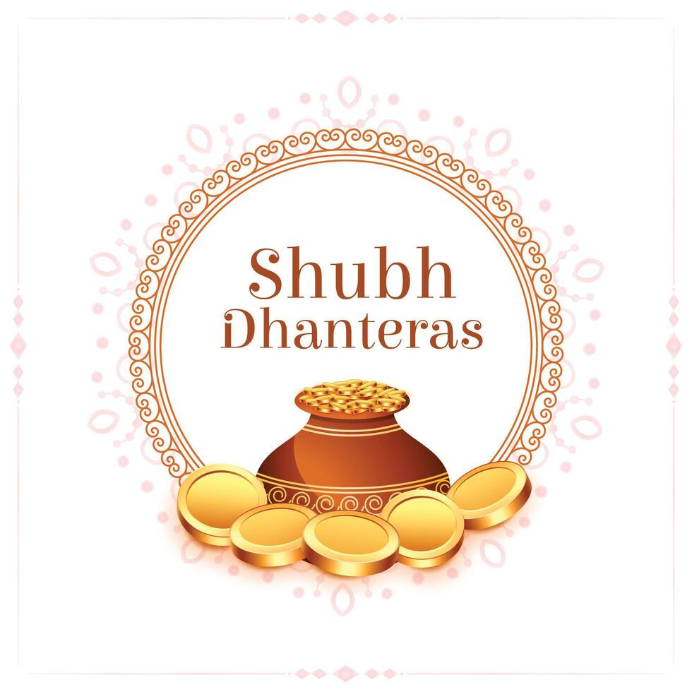 shubh Dhanteras religiös Poster mit golden Münze und Kalasha vektor