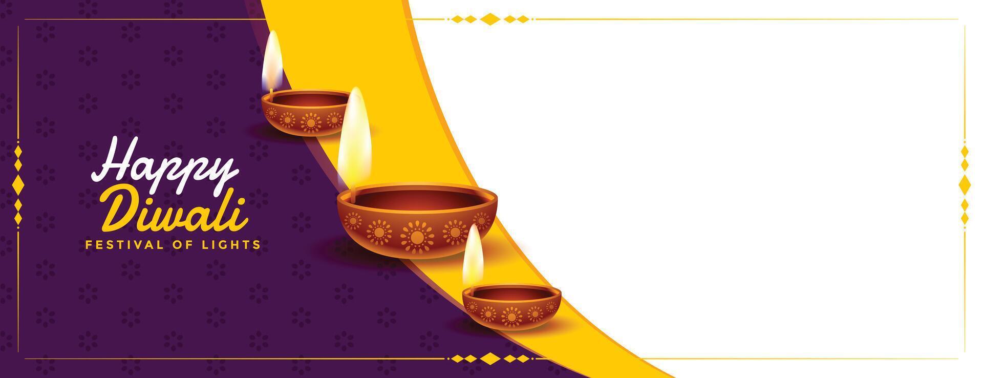 glücklich Diwali dekorativ Diya Banner mit Text Raum vektor