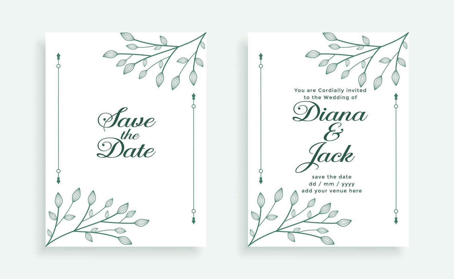 dekorativ Blätter Stil Hochzeit Einladung Karte Vorlage vektor