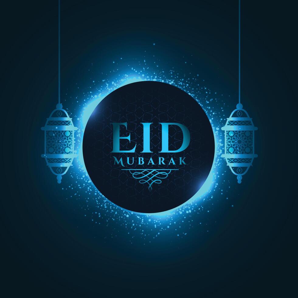 schön glühend Blau eid Mubarak Festival Gruß vektor