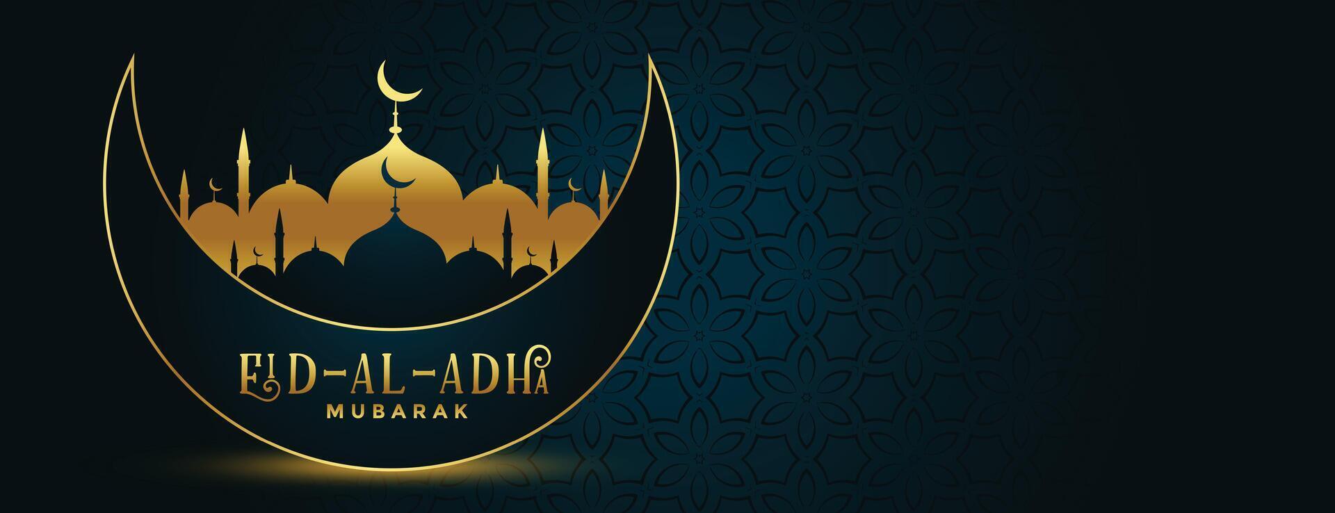 nett eid al adha Festival Banner mit Mond und Moschee vektor