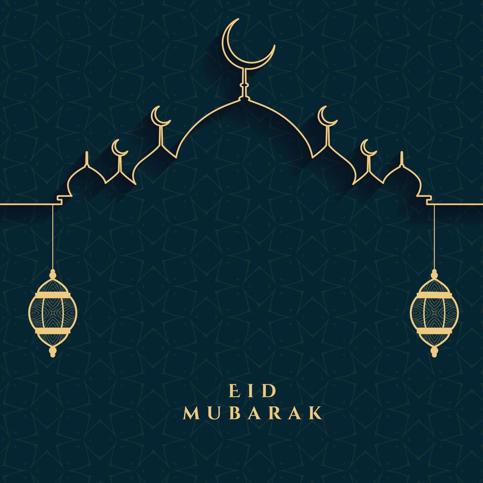 eid mubarak festivalkort i gyllene och svarta färger vektor