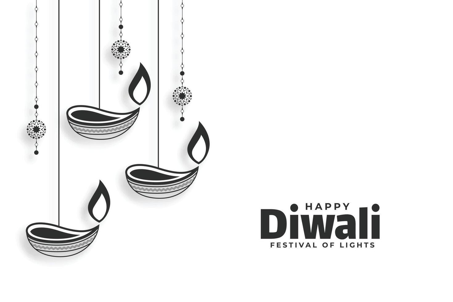 minimal stil diwali hälsning baner med hängande diya design vektor