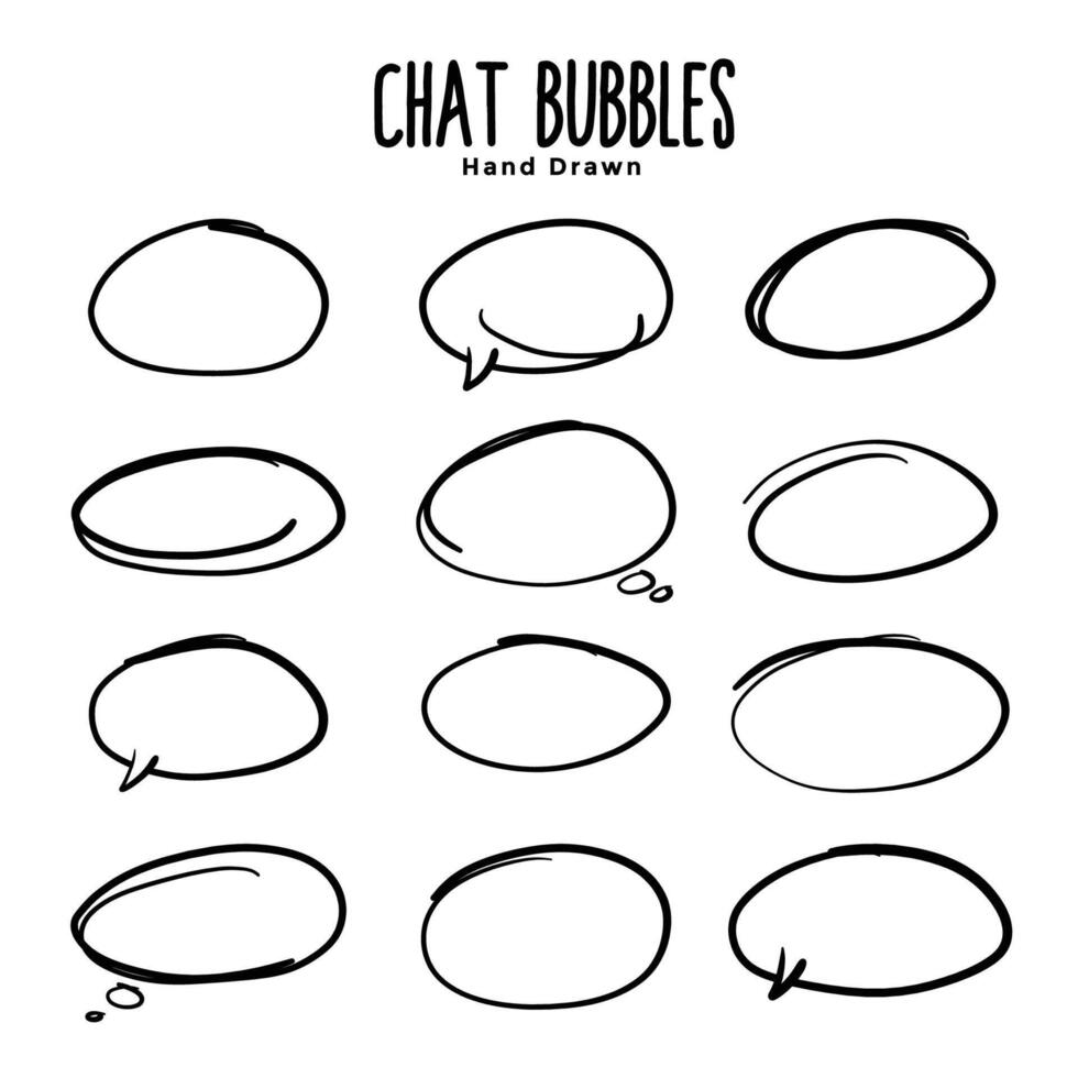 hand dragen chatt bubblor och cirkulär oval ramar uppsättning vektor