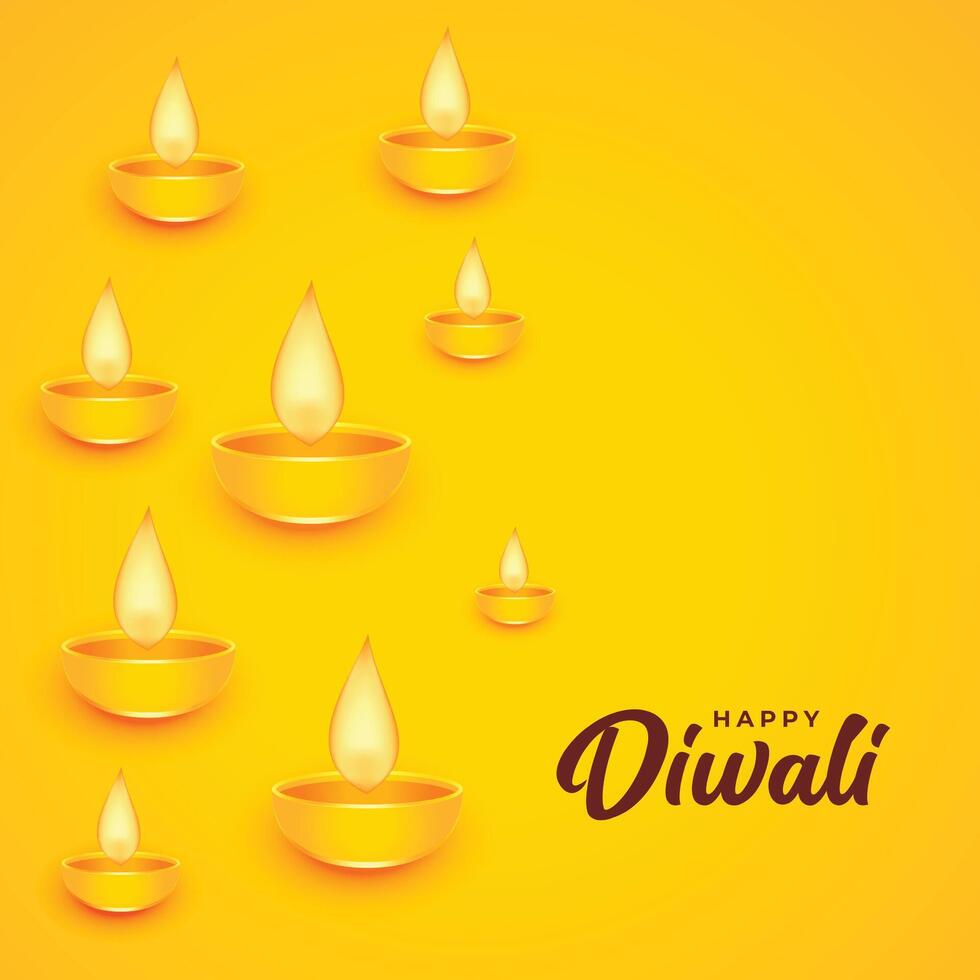 Lycklig diwali platt gul Färg bakgrund med diya design vektor