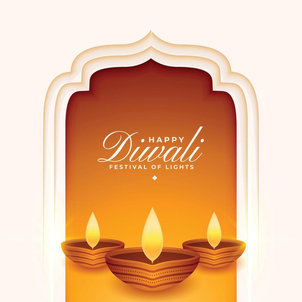 shubh deepavali festival kort med realistisk diya vektor illustration