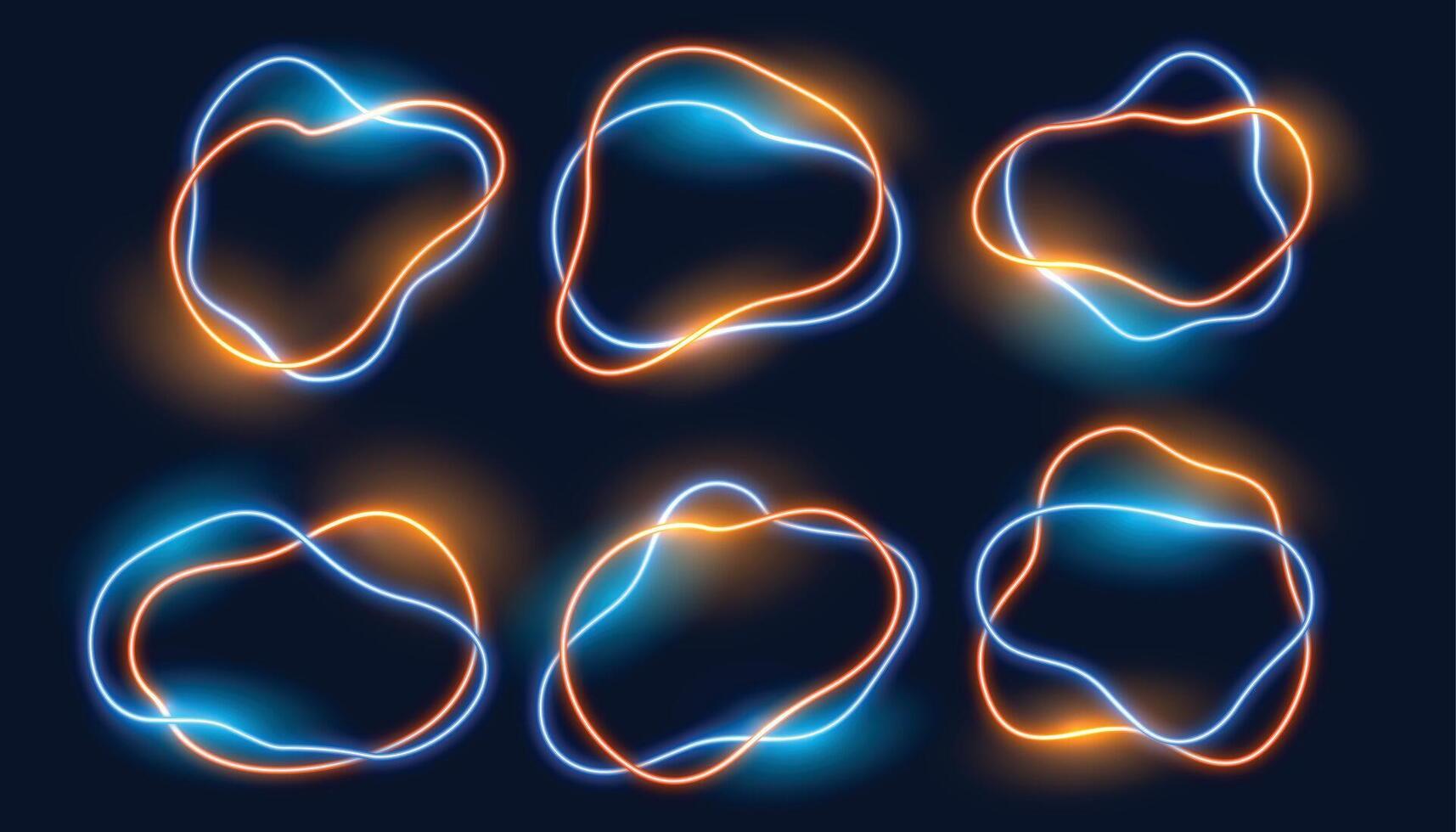 abstrakt neon kurva vätska stil ramar uppsättning av sex vektor