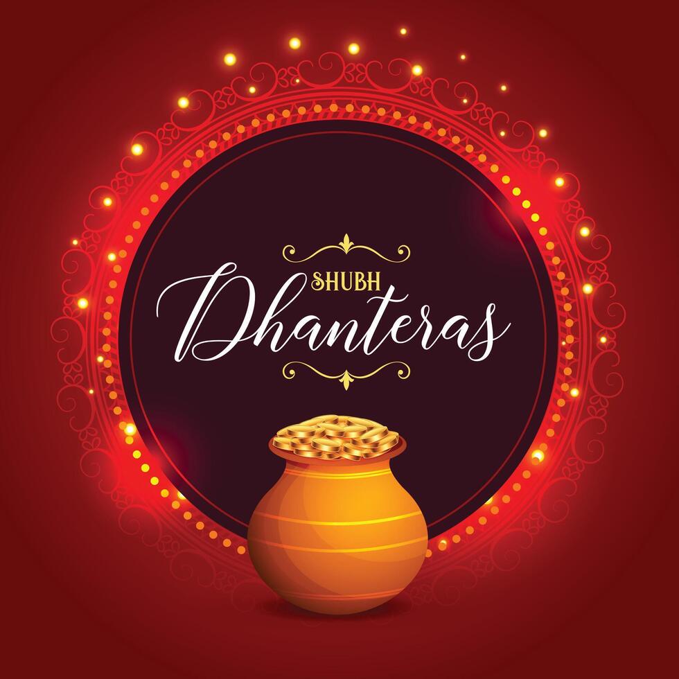 shubh dhanteras tillfälle ljus bakgrund med gyllene mynt pott vektor