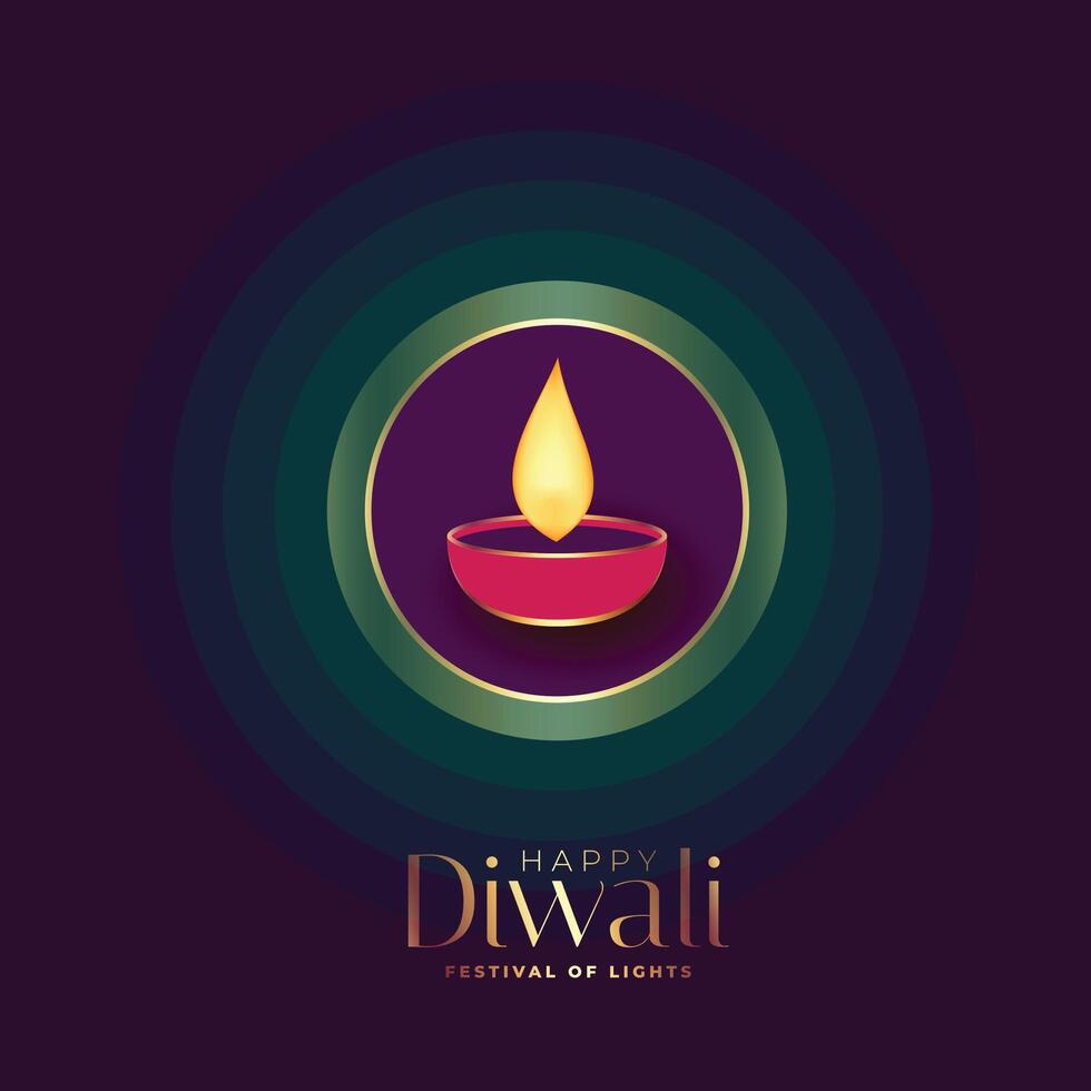 Lycklig diwali lyckönskningar kort med skinande diya design vektor