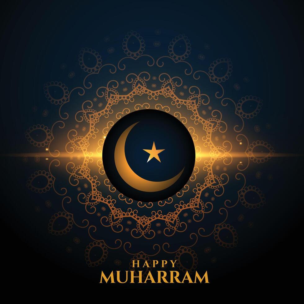 glücklich Muharram Mond und Star glühend Hintergrund vektor