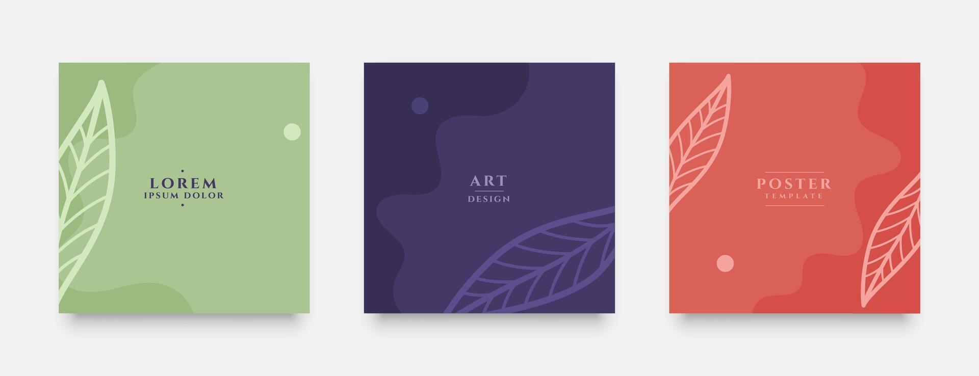 uppsättning av vätska minimal stil social media kort banderoller med blad design vektor