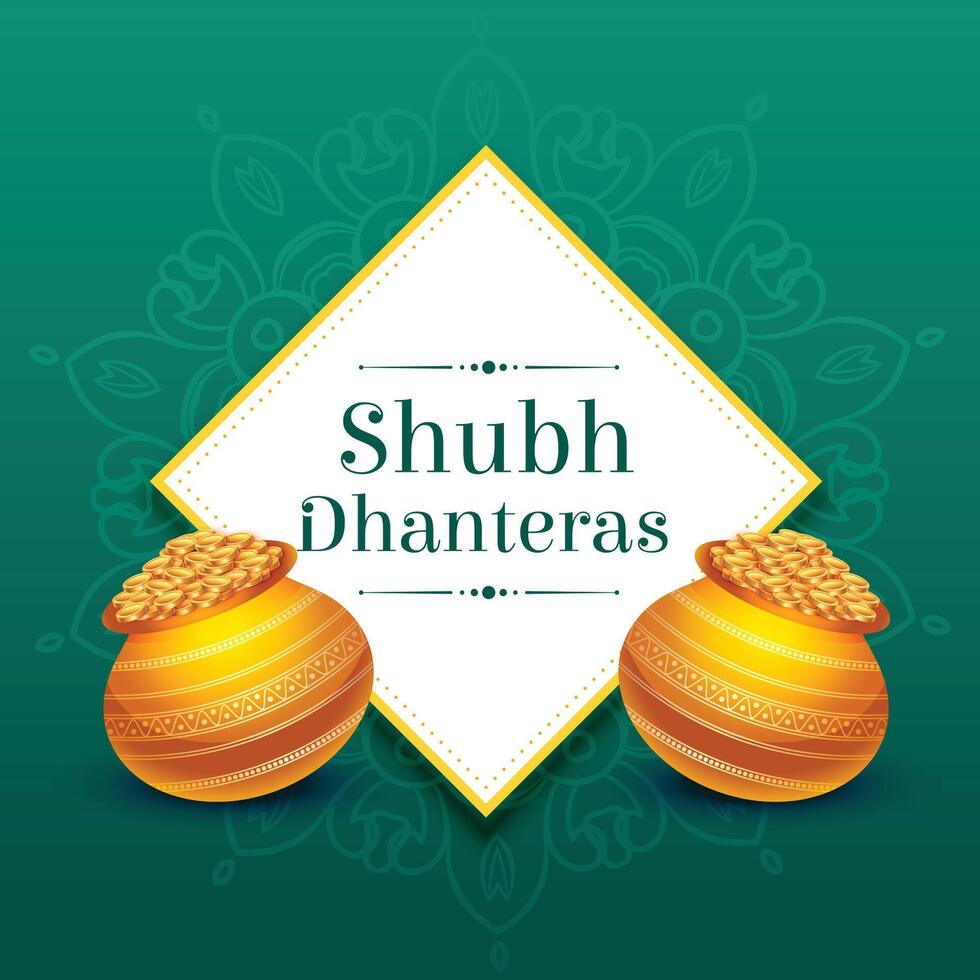 shubh dhanteras tillfälle bakgrund med gyllene mynt pott design vektor