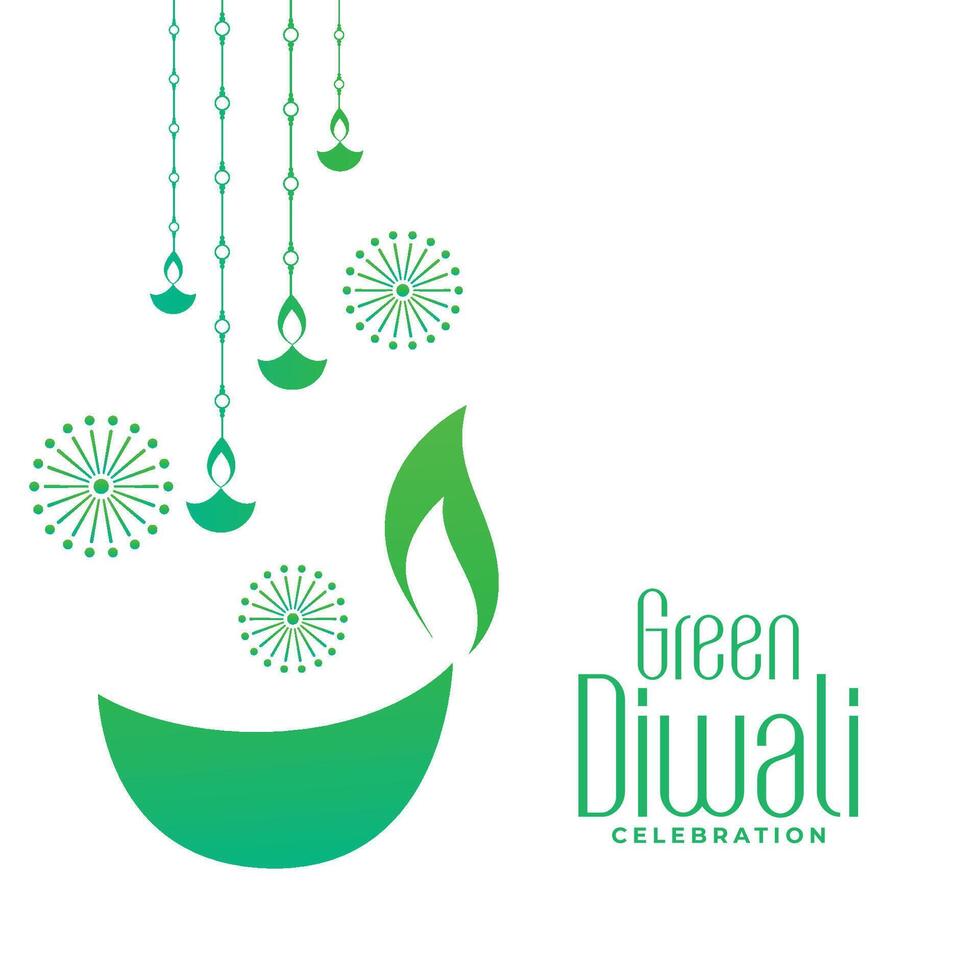 eco vänlig grön diwali händelse bakgrund med konstnärlig diya vektor illustration