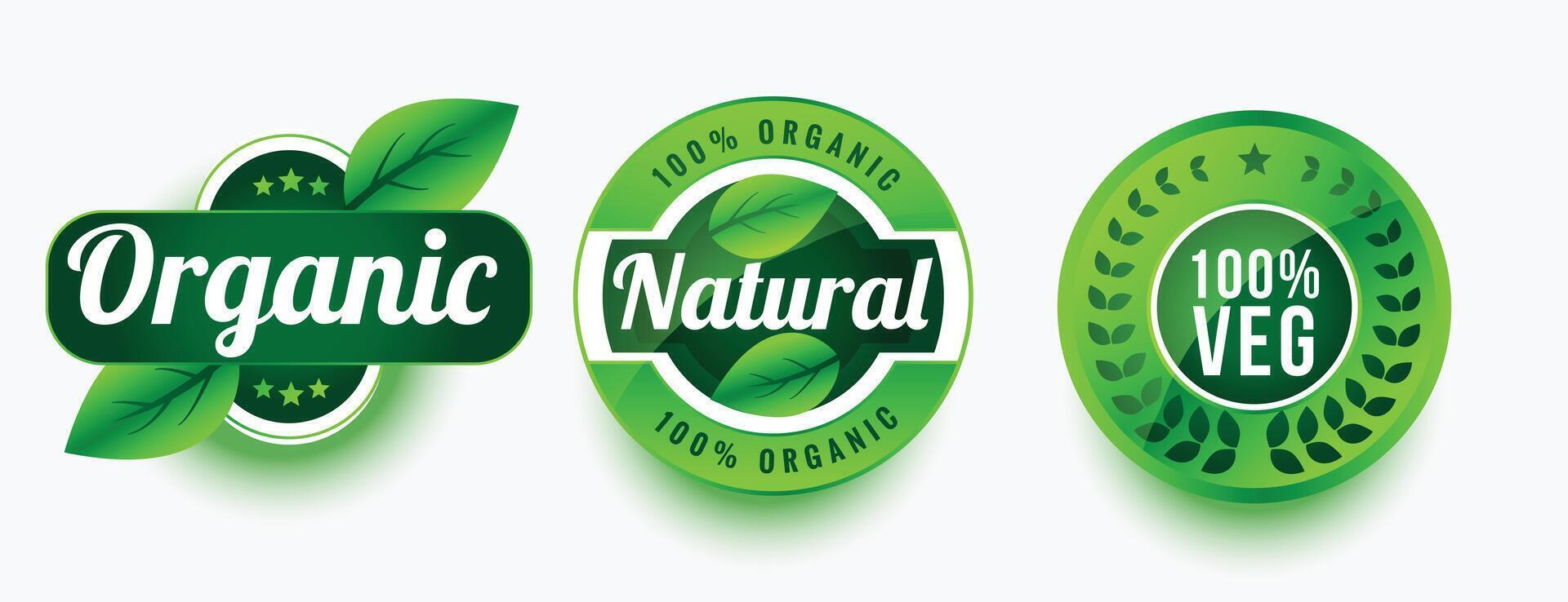 organisk naturlig veg produkt etiketter uppsättning design vektor