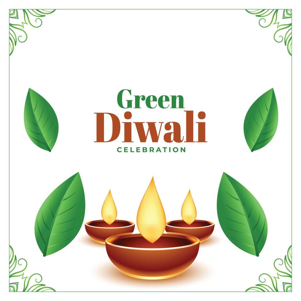 Grün Diwali Veranstaltung Hintergrund mit Öl Lampe und Blätter Design vektor