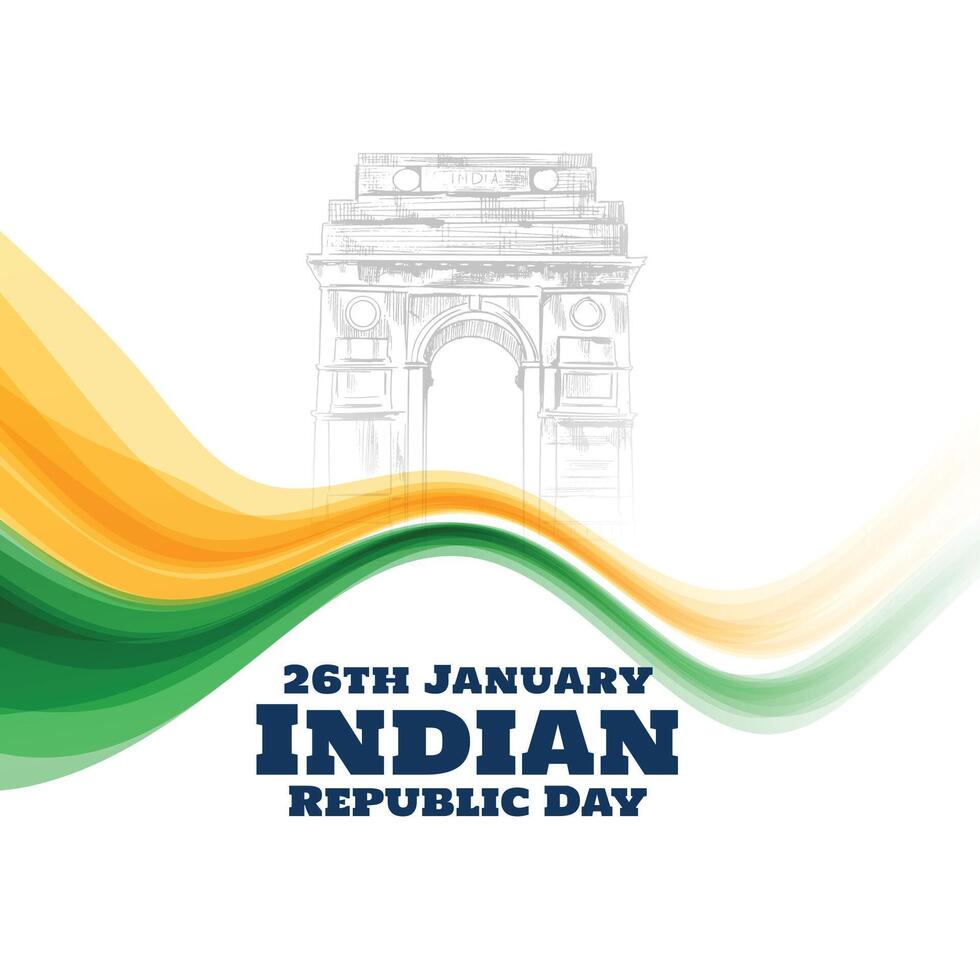 wellig indisch Flagge mit Indien Tor skizzieren zum Republik Tag vektor