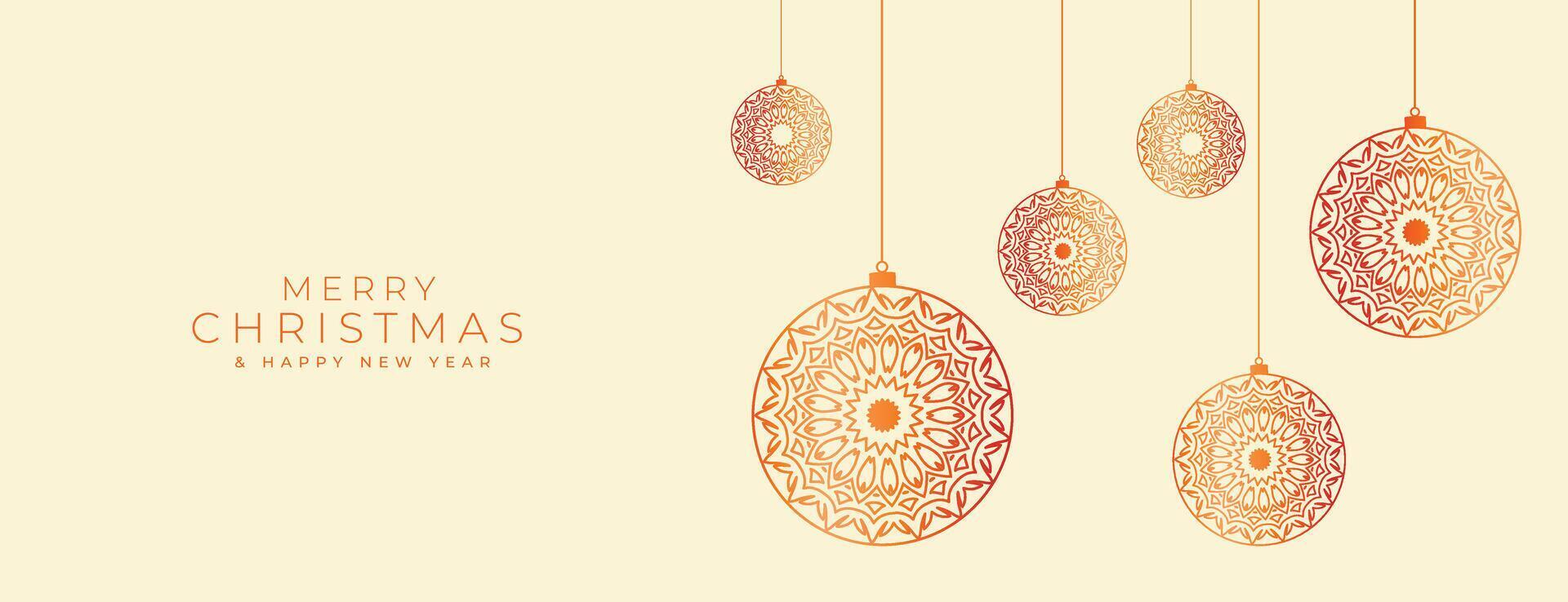 fröhlich Weihnachten Banner mit dekorativ Kugeln Design vektor