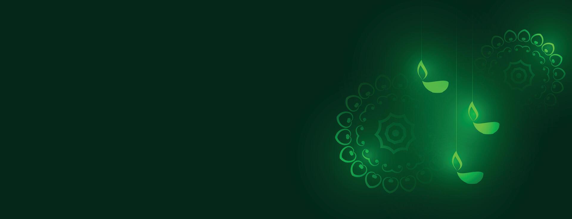 glänzend Grün Öko glücklich Diwali Banner mit Text Raum vektor