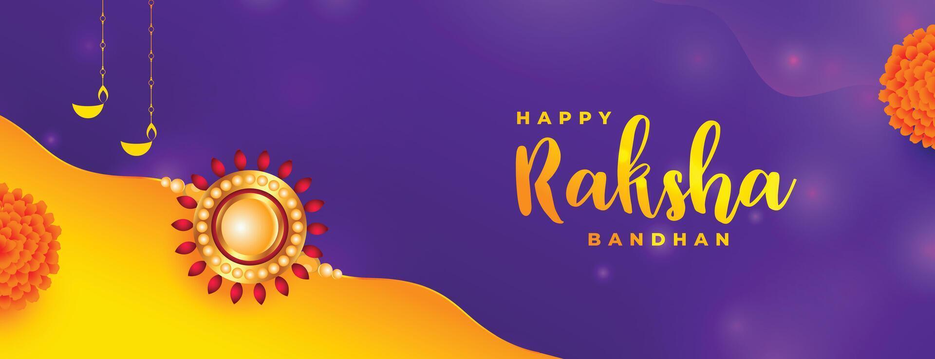 indisch Festival Raksha Bandhan Banner mit Rakhi und Blumen- Design vektor