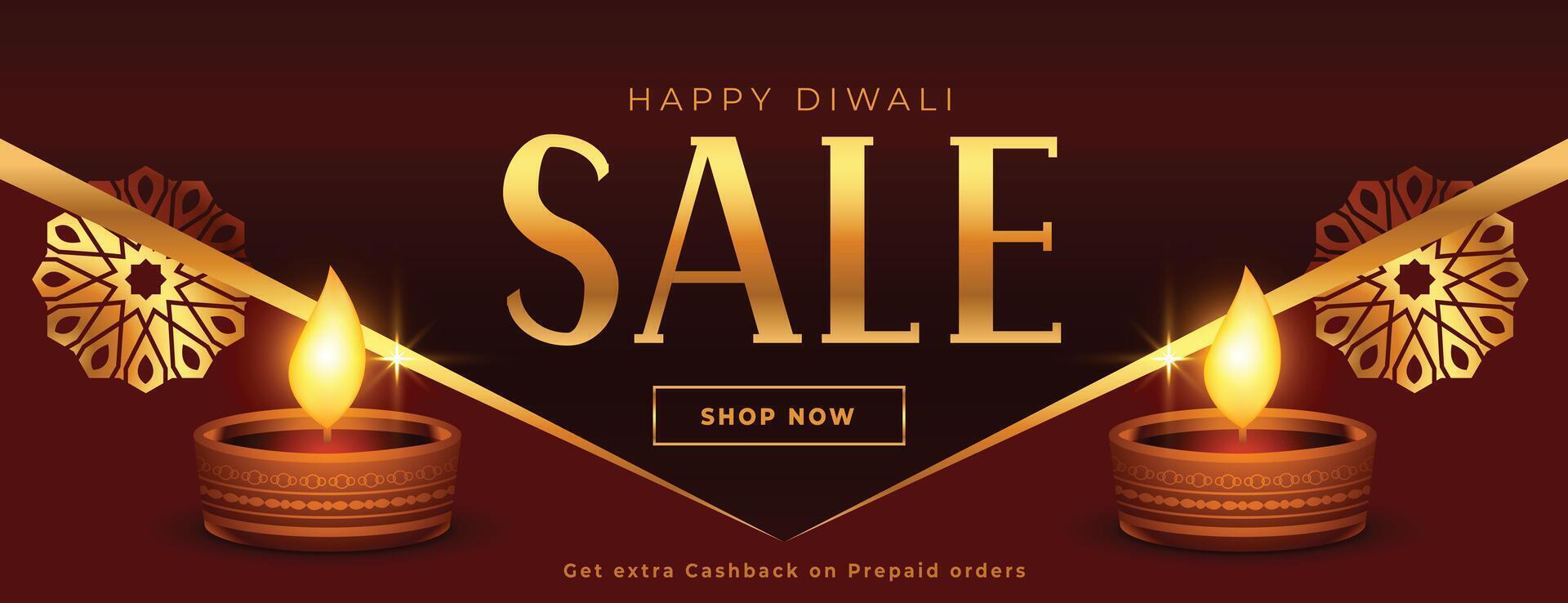 Prämie Stil Diwali Werbung Verkauf Banner mit glühend Diya vektor