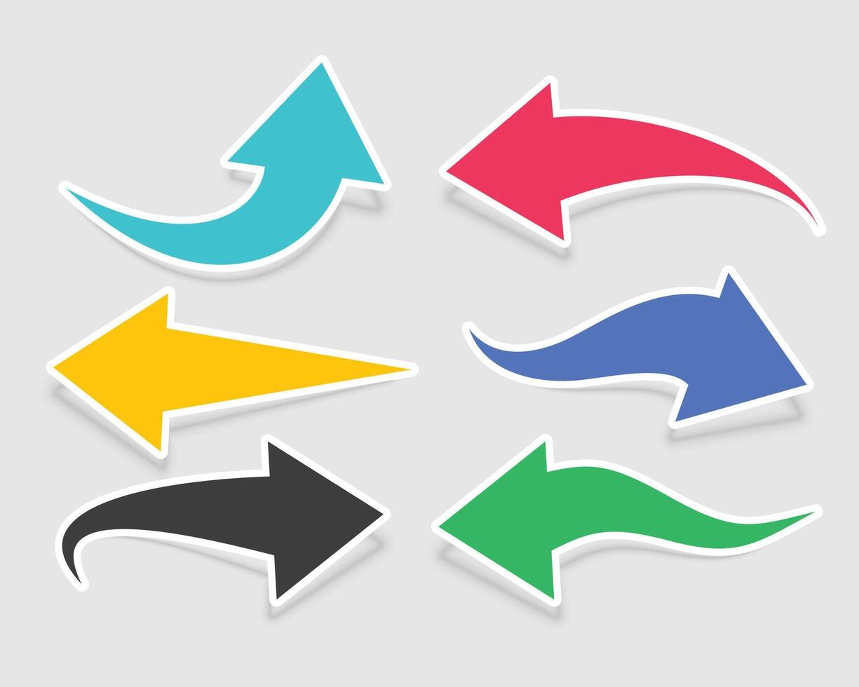 sechs Pfeil Aufkleber im anders Farben vektor