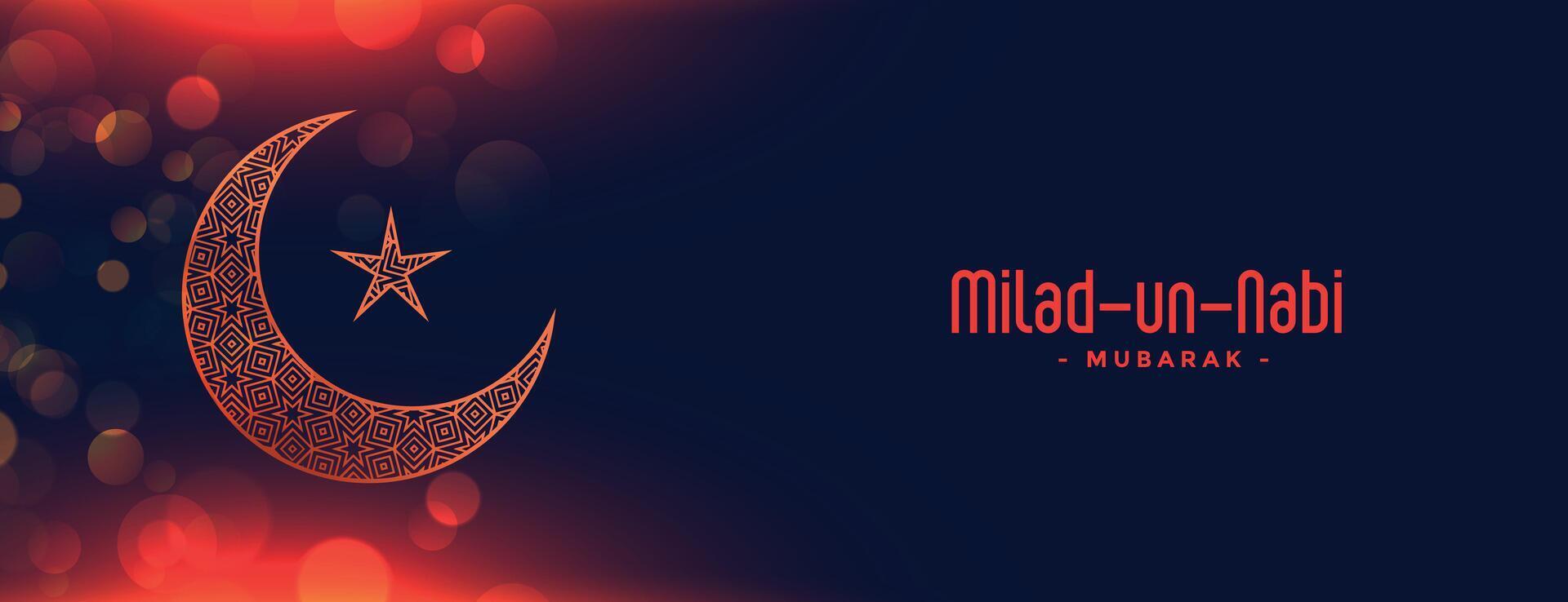 glühend Milad un Nabi Mubarak Mond nand Star Banner vektor