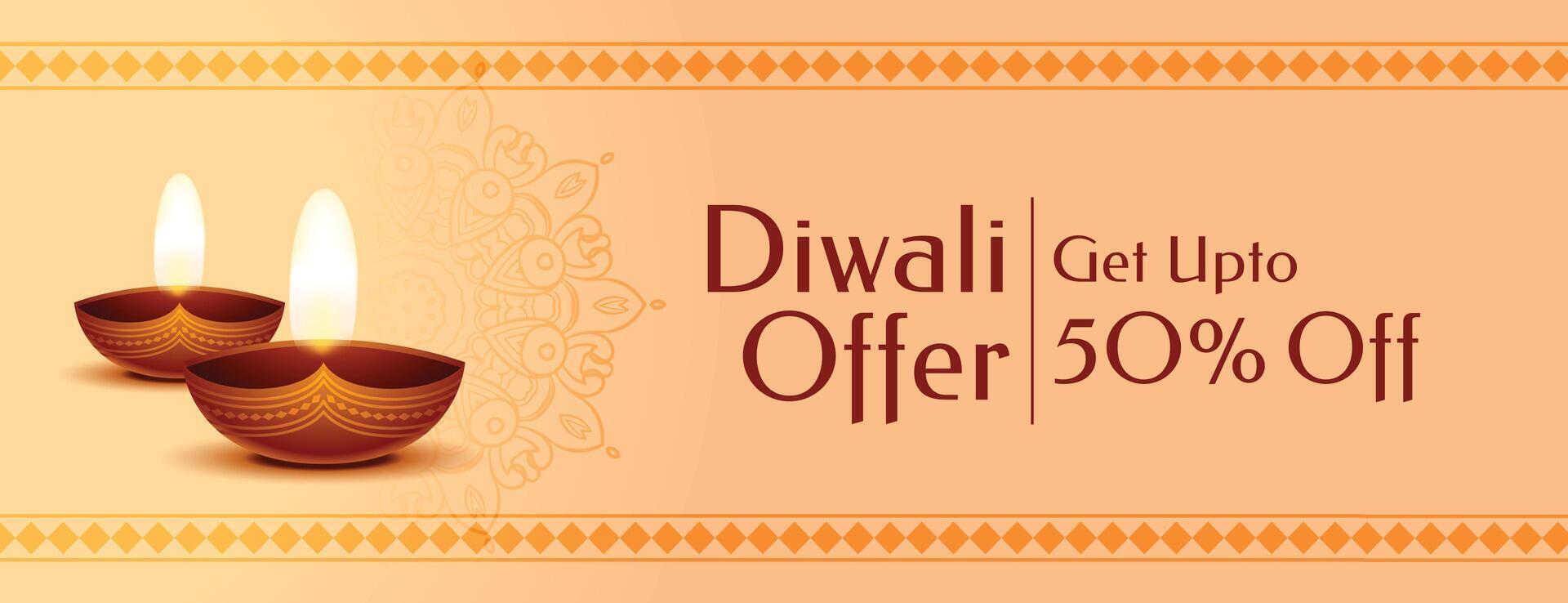 trevlig shubh diwali erbjudande och rabatt baner med diya design vektor