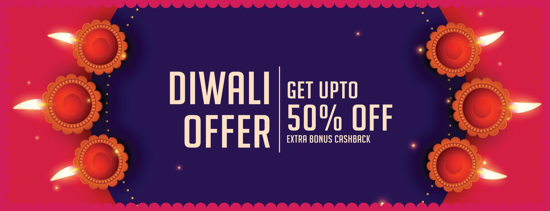 traditionell shubh Diwali Verkauf Banner mit realistisch Diya vektor