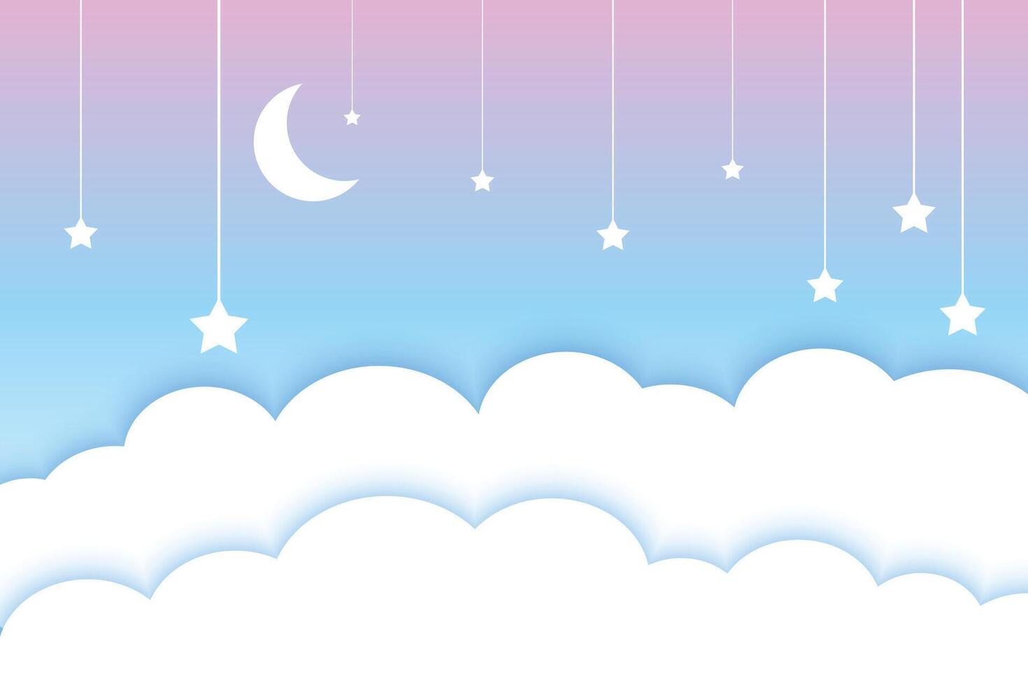 måne stjärnor och moln färgrik papperssår stil bakgrund vektor
