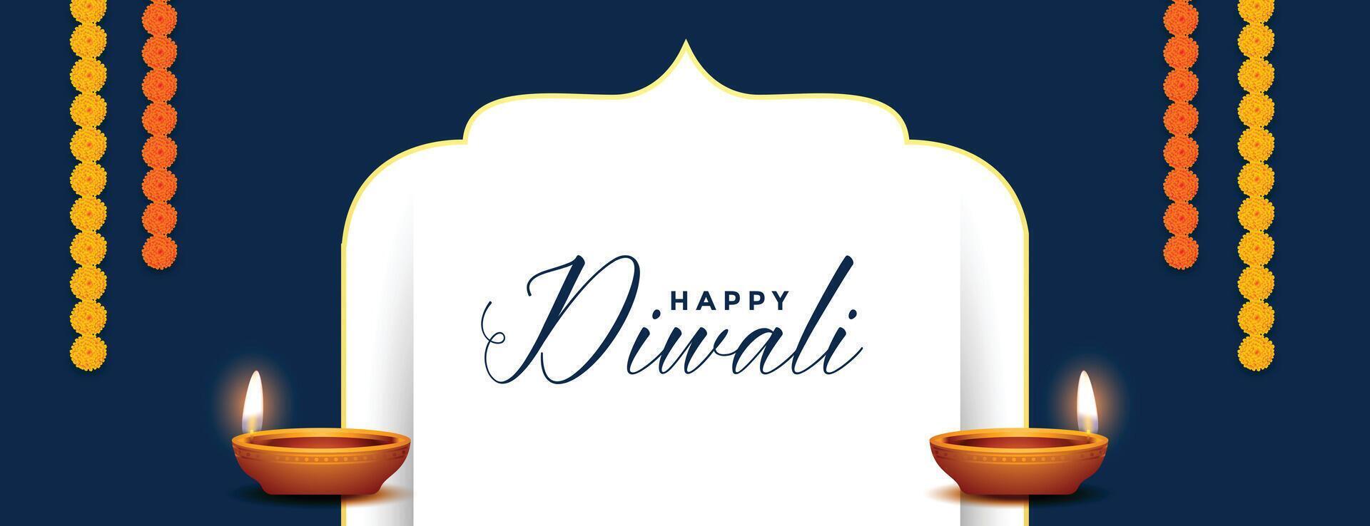glücklich Diwali Banner mit Diya und Blume Dekoration vektor