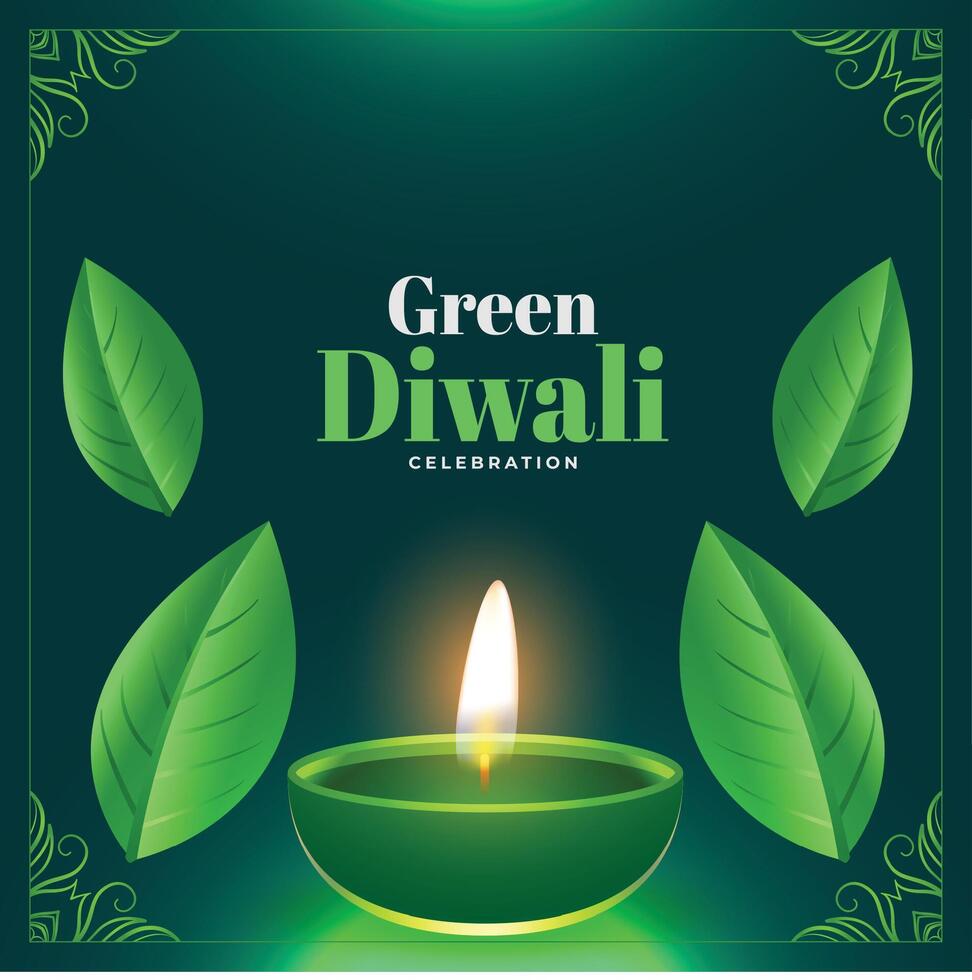 glühend Diya und Blätter Design zum Öko freundlich Diwali Feier vektor