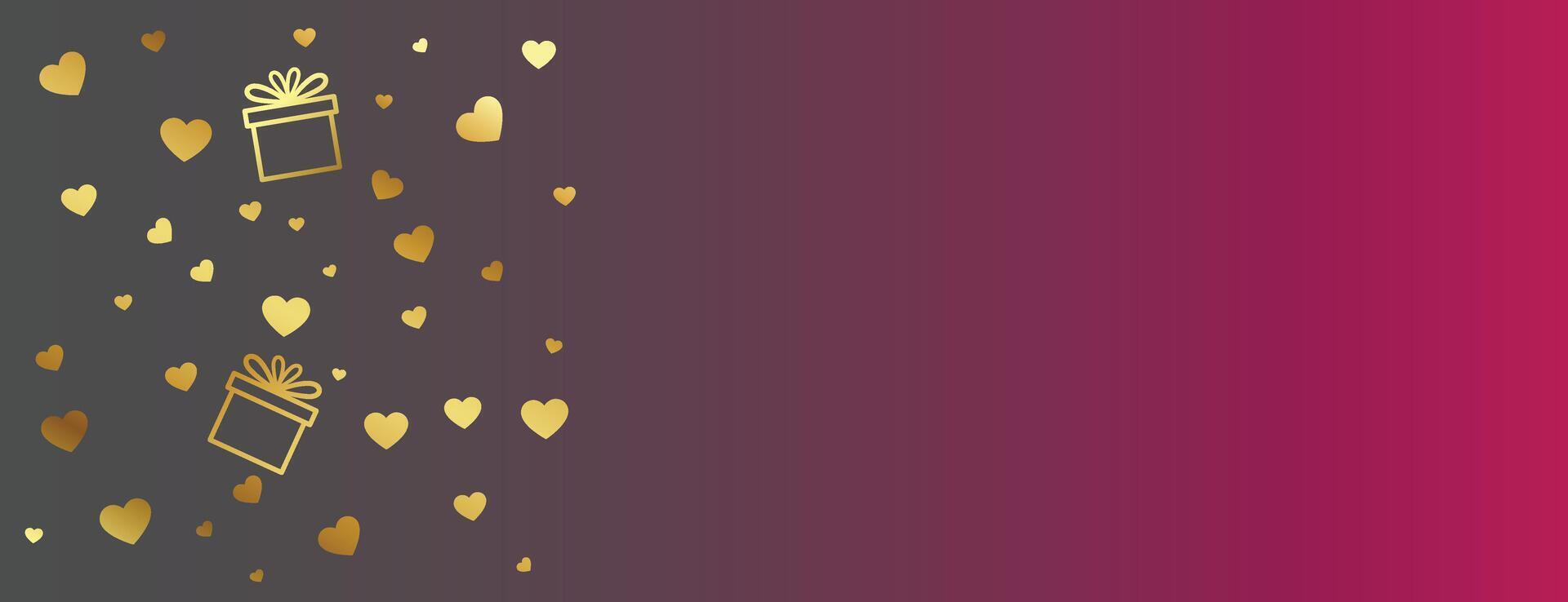 nett Valentinsgrüße Tag Banner mit golden Herz und Geschenk Box vektor