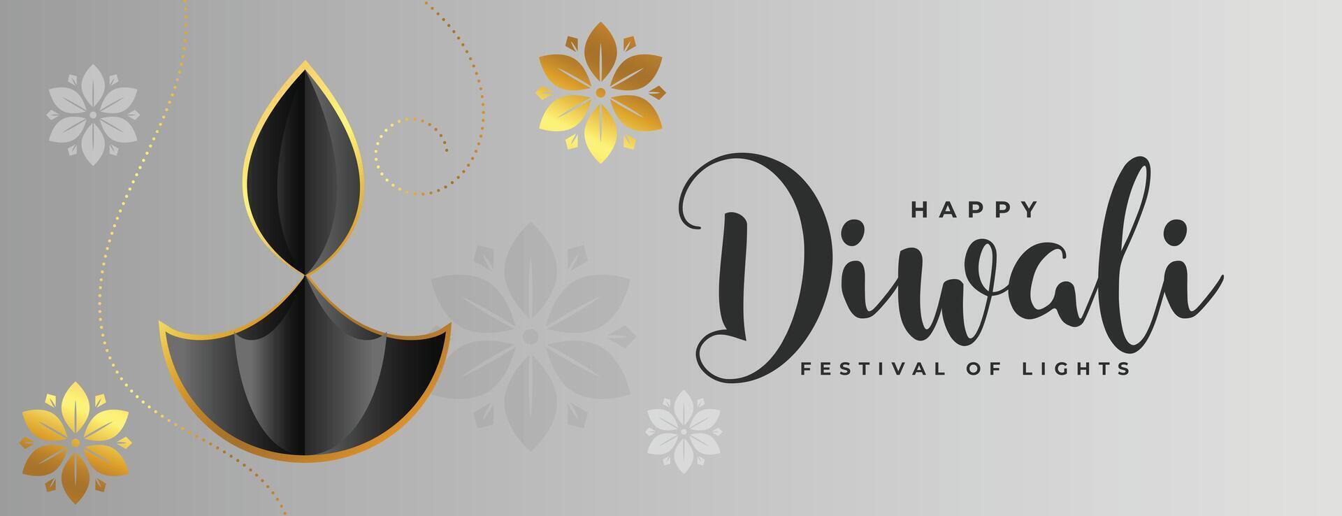 elegant glücklich Diwali Urlaub grau Banner mit künstlerisch Diya vektor