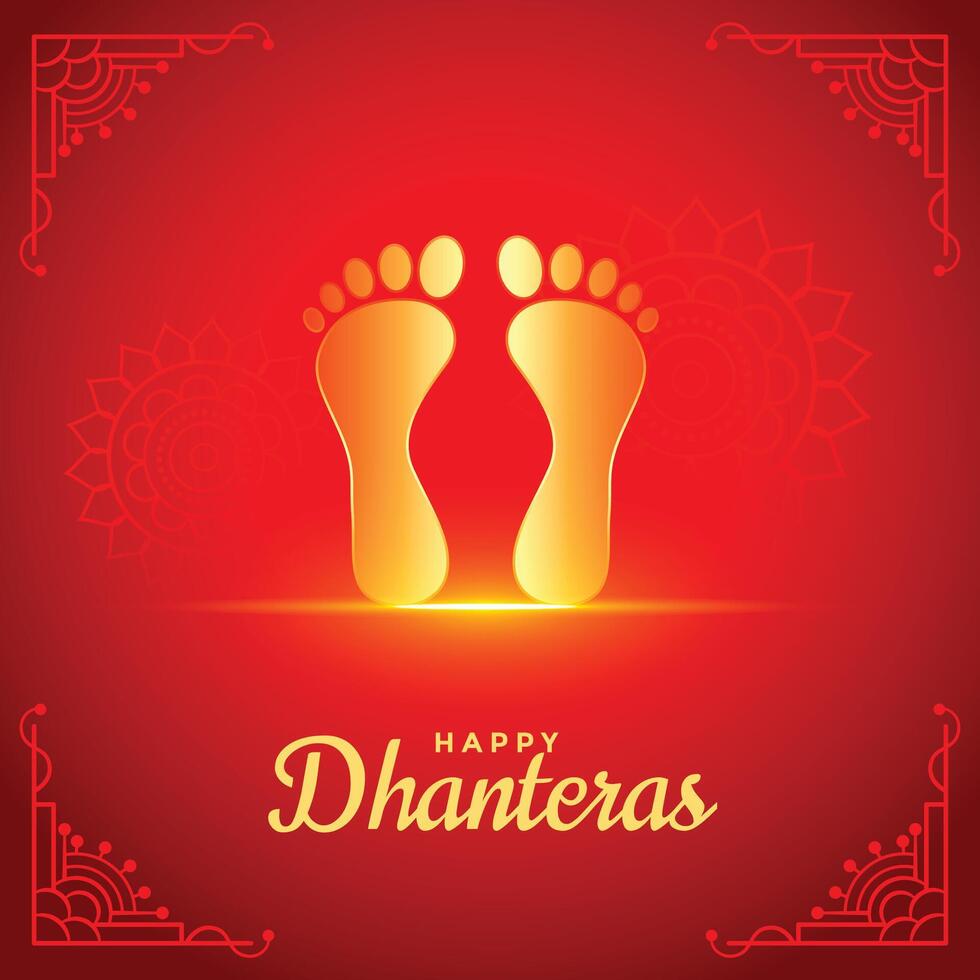 glücklich Dhanteras rot Hintergrund mit golden Gott Füße Fuß drucken vektor