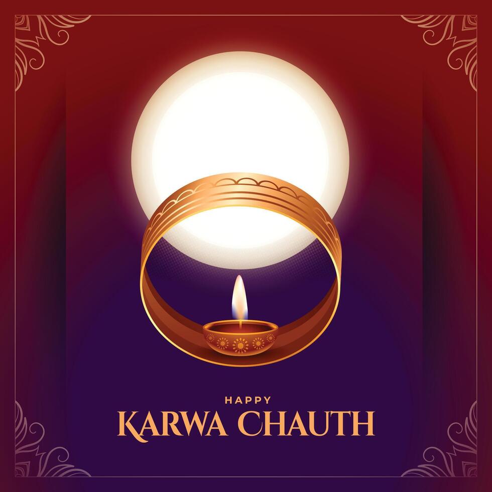 glücklich Karwa chauth Gruß mit Sieb Diya und Mond Vektor