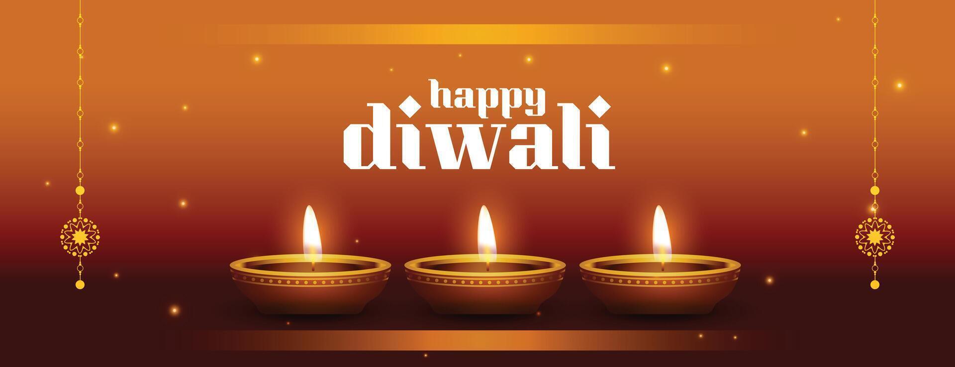 glücklich Diwali Gruß Banner mit glühend Diya Design vektor