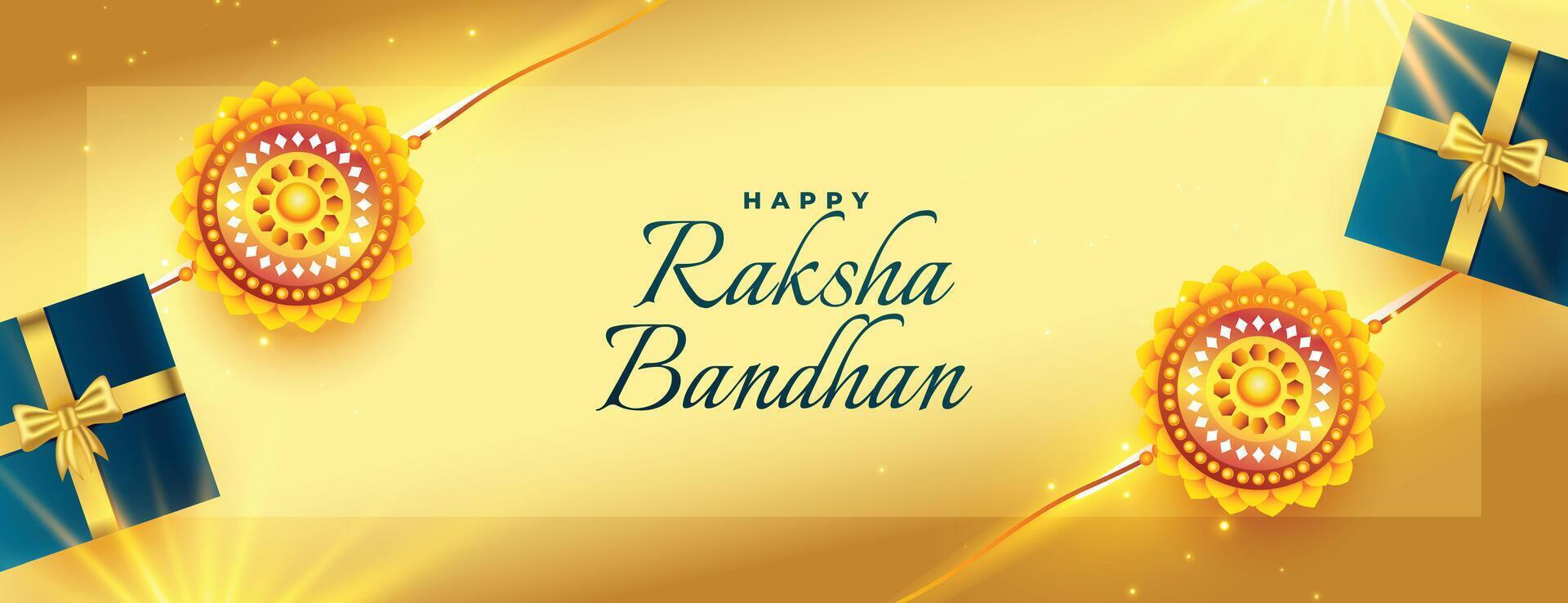 golden Raksha Bandhan Gruß Karte Design zum Bruder und Schwester Liebe vektor