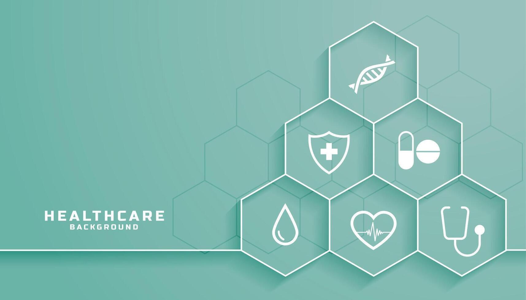 Gesundheitswesen Hintergrund mit medizinisch Symbole im sechseckig Rahmen vektor