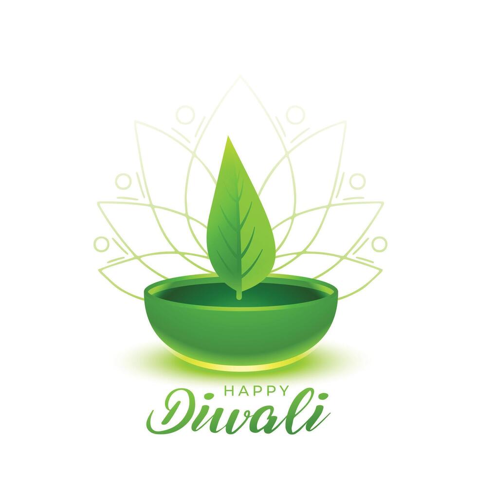 elegant Grün Diwali Gelegenheit Hintergrund mit kreativ Blatt Diya vektor