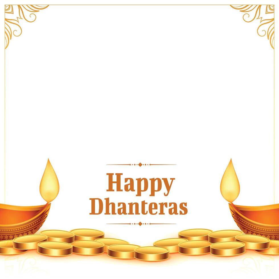 Öl Lampe und golden Münze zum glücklich Dhanteras Festival Hintergrund vektor