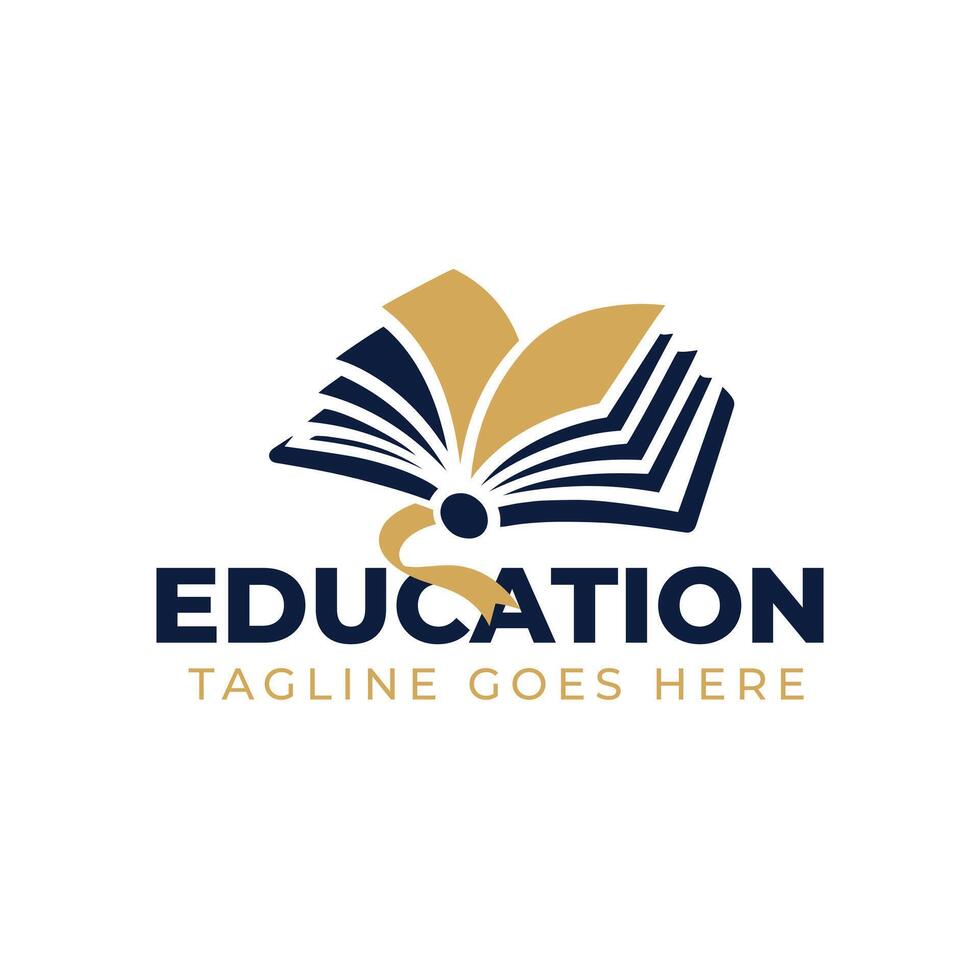 öppen bok sida utbildning logotyp med bokmärke band vektor