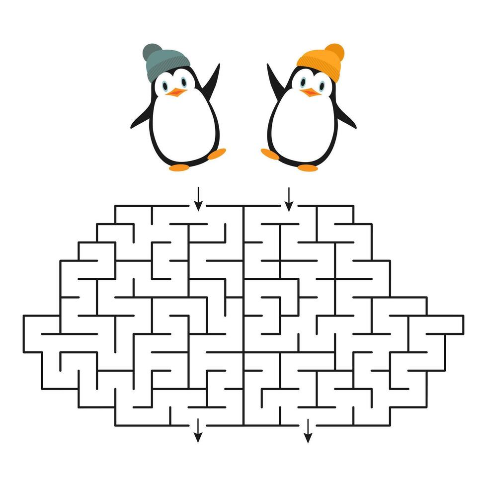 Vektor Spiel - - ein Labyrinth zum zwei mit süß Karikatur Pinguine zum Lehren Kinder. Wer können finden das Weg aus von das Matze schneller zum das Pinguin.