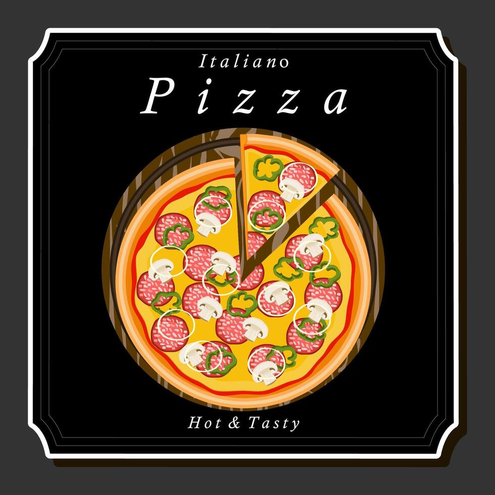 illustration på tema stor varm gott pizza till pizzeria meny vektor