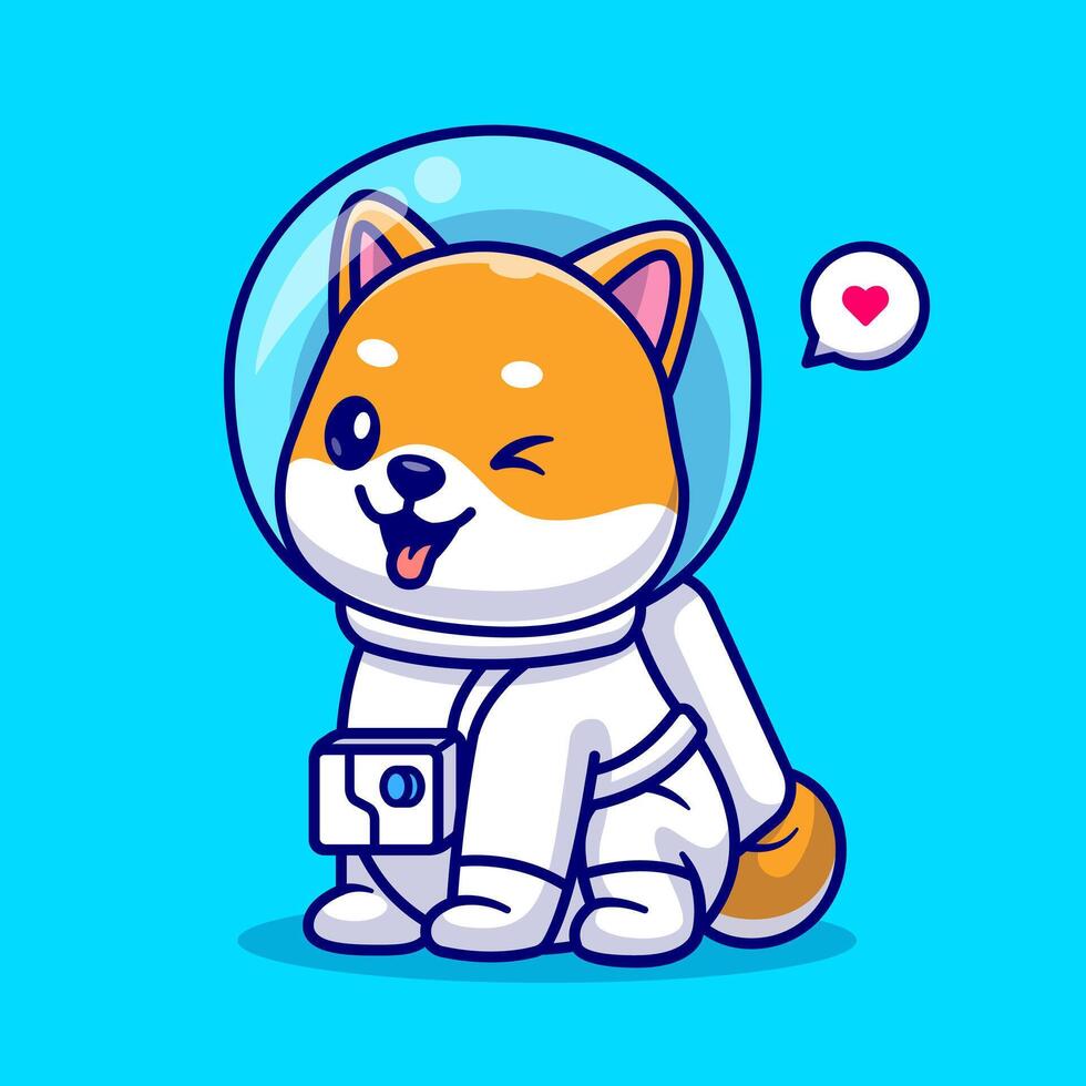 söt shiba inu hund astronaut Sammanträde tecknad serie vektor ikon illustration. djur- vetenskap ikon begrepp isolerat premie vektor. platt tecknad serie stil